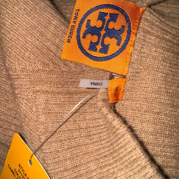 Tory Burch Madeline Wool Ribbed Peplum Sweater Camel Size Medium NWT - Picture 4 of 8